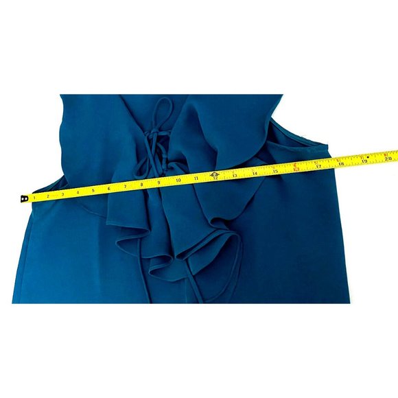 Everly Ruffled Tie Front V Neck Dress Sleeveless Mini Shift Teal Sz: M Polyester - Picture 5 of 8